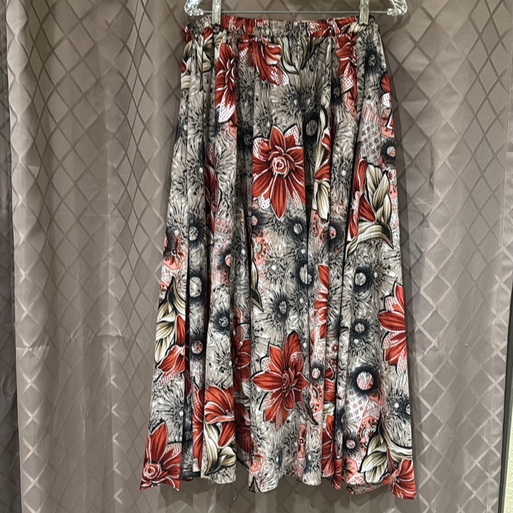 Floral A-Line Skirt - Orange and Black